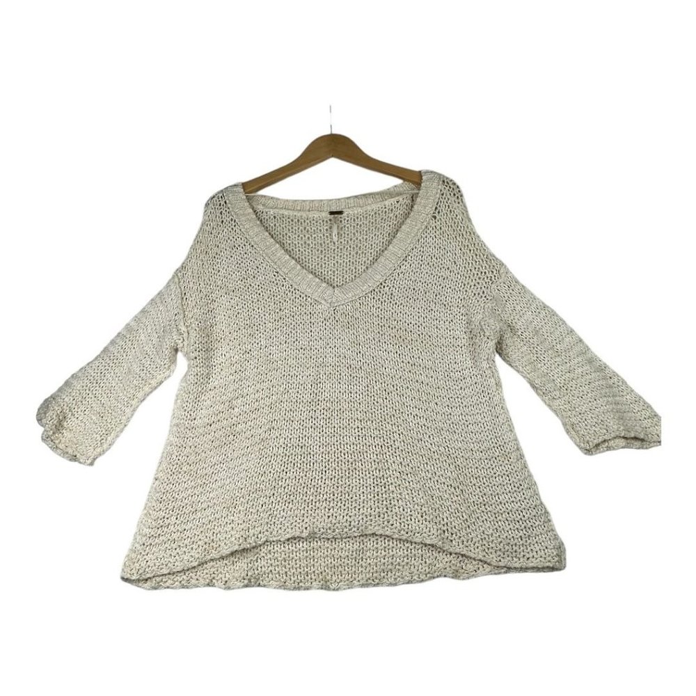Free People Chunky Knit V neck Sweater size Small Cream AS IS